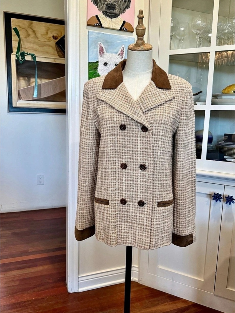 Chanel Wool Blazer in Brown & Cream Size 40